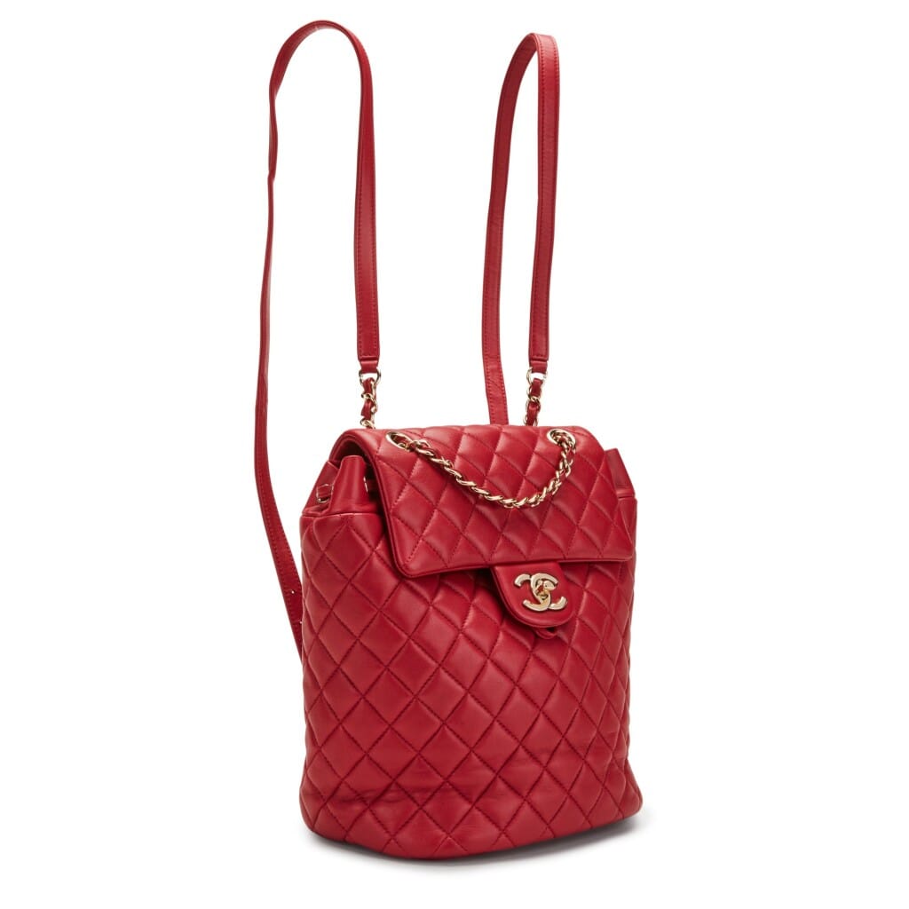 Red Quilted Lambskin Leather Urban Spirit Backpack Small Gold Hardware