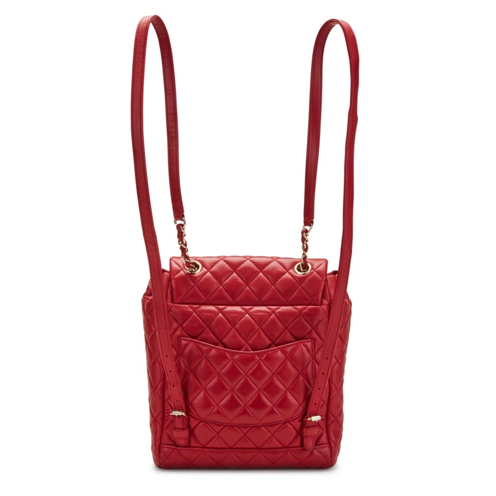 Red Quilted Lambskin Leather Urban Spirit Backpack Small Gold Hardware