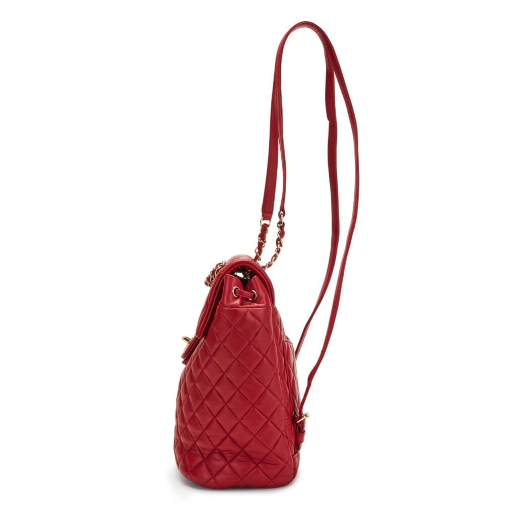 Red Quilted Lambskin Leather Urban Spirit Backpack Small Gold Hardware