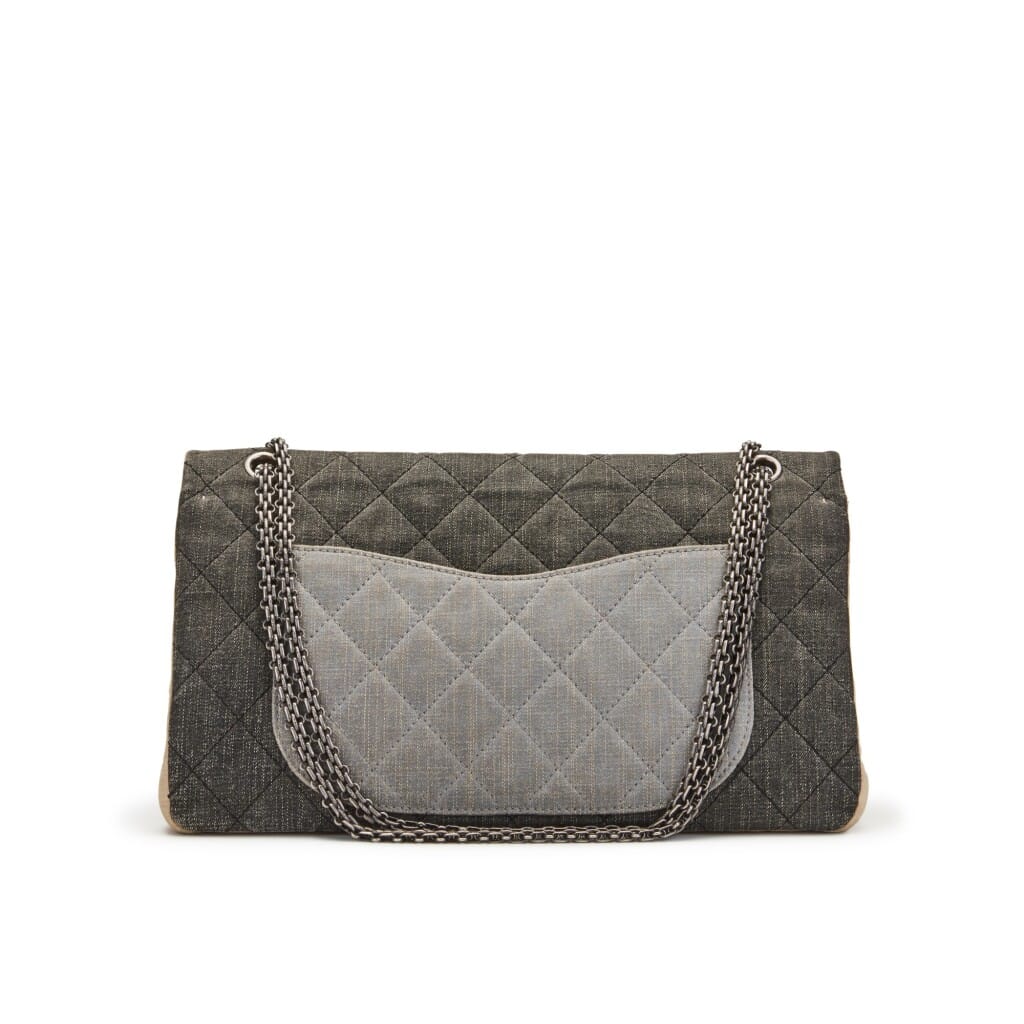 Light Blue, Dark Grey, and Beige Quilted Denim Double Flap 2.55 Reissue 228 Ruthenium Hardware