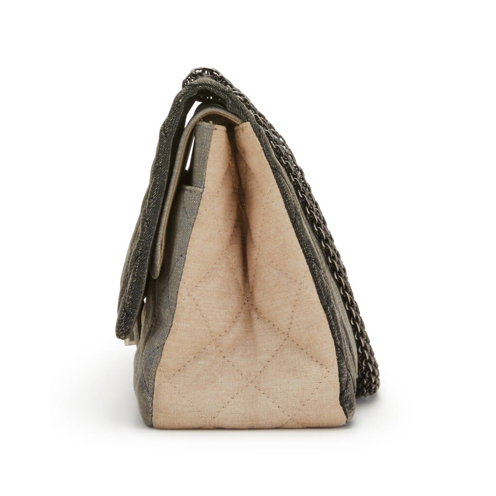 Light Blue, Dark Grey, and Beige Quilted Denim Double Flap 2.55 Reissue 228 Ruthenium Hardware