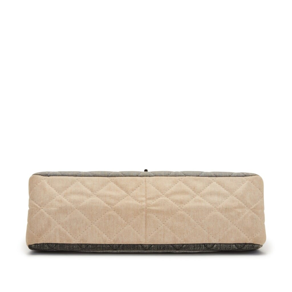 Light Blue, Dark Grey, and Beige Quilted Denim Double Flap 2.55 Reissue 228 Ruthenium Hardware