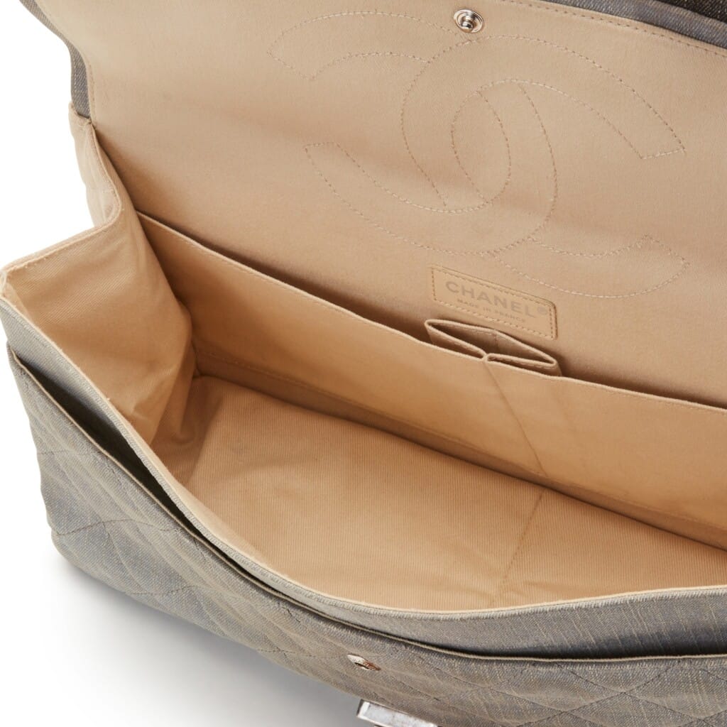 Light Blue, Dark Grey, and Beige Quilted Denim Double Flap 2.55 Reissue 228 Ruthenium Hardware