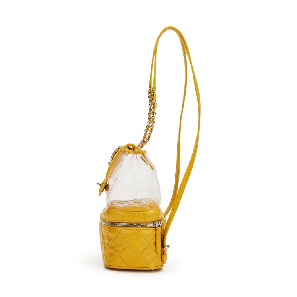 Yellow Quilted Aged Calfskin Leather & PVC Aquarium Backpack Silver Hardware