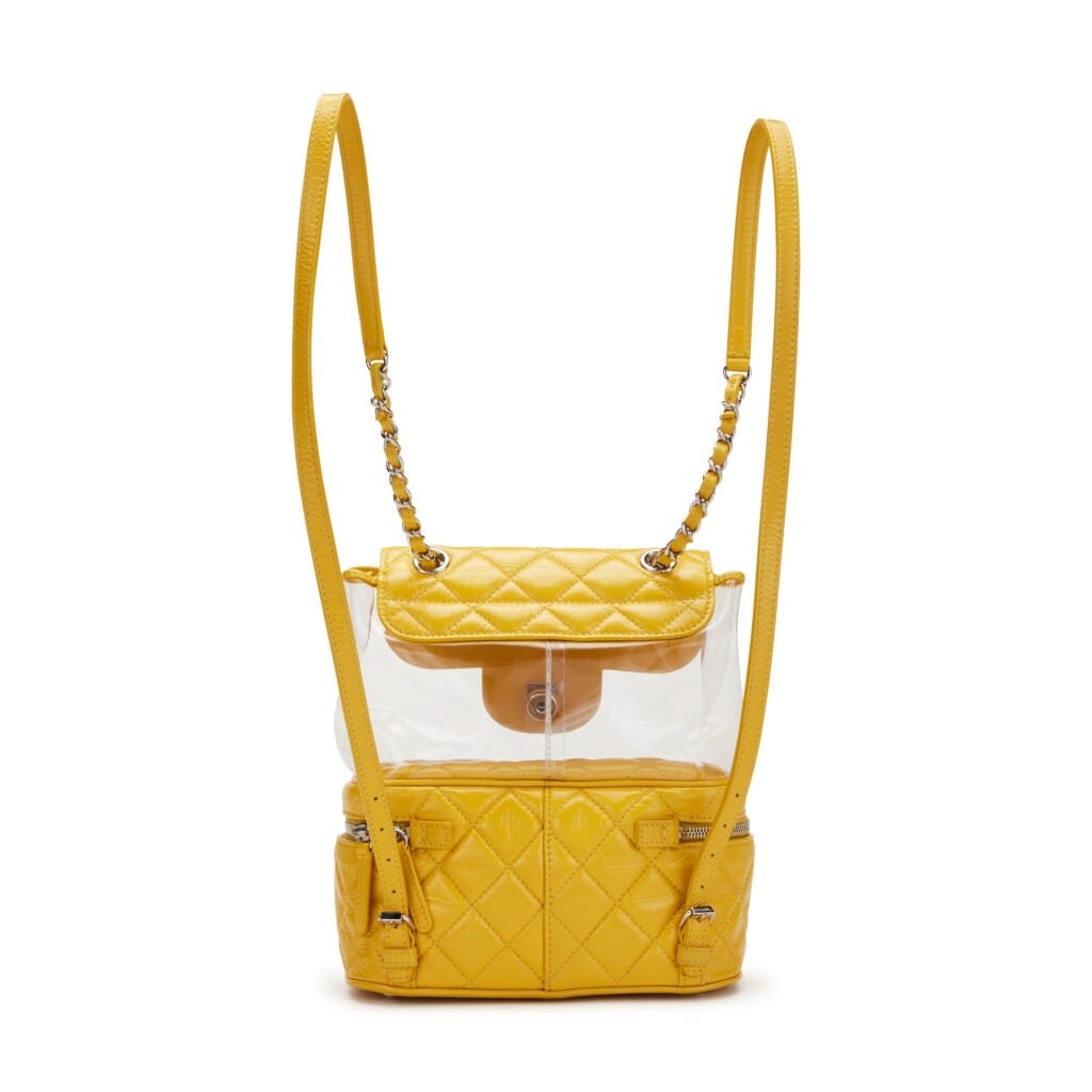 Yellow Quilted Aged Calfskin Leather & PVC Aquarium Backpack Silver Hardware