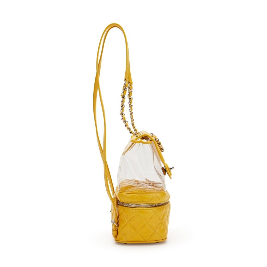 Yellow Quilted Aged Calfskin Leather & PVC Aquarium Backpack Silver Hardware