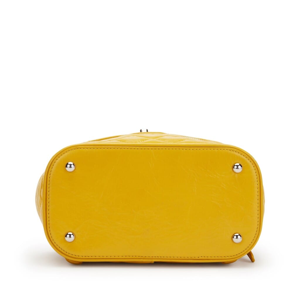 Yellow Quilted Aged Calfskin Leather & PVC Aquarium Backpack Silver Hardware