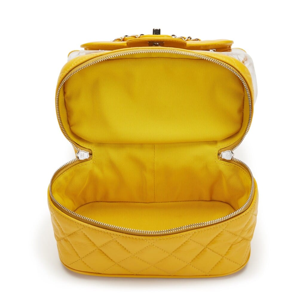 Yellow Quilted Aged Calfskin Leather & PVC Aquarium Backpack Silver Hardware