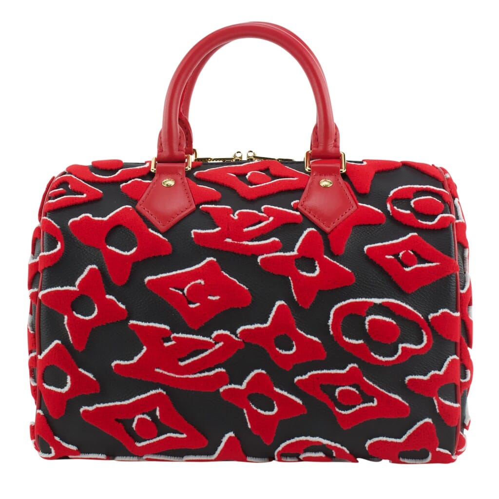 Black and Red Tufted Monogram Canvas Speedy Bandoulière 25 and Strap with Gold Tone Hardware
