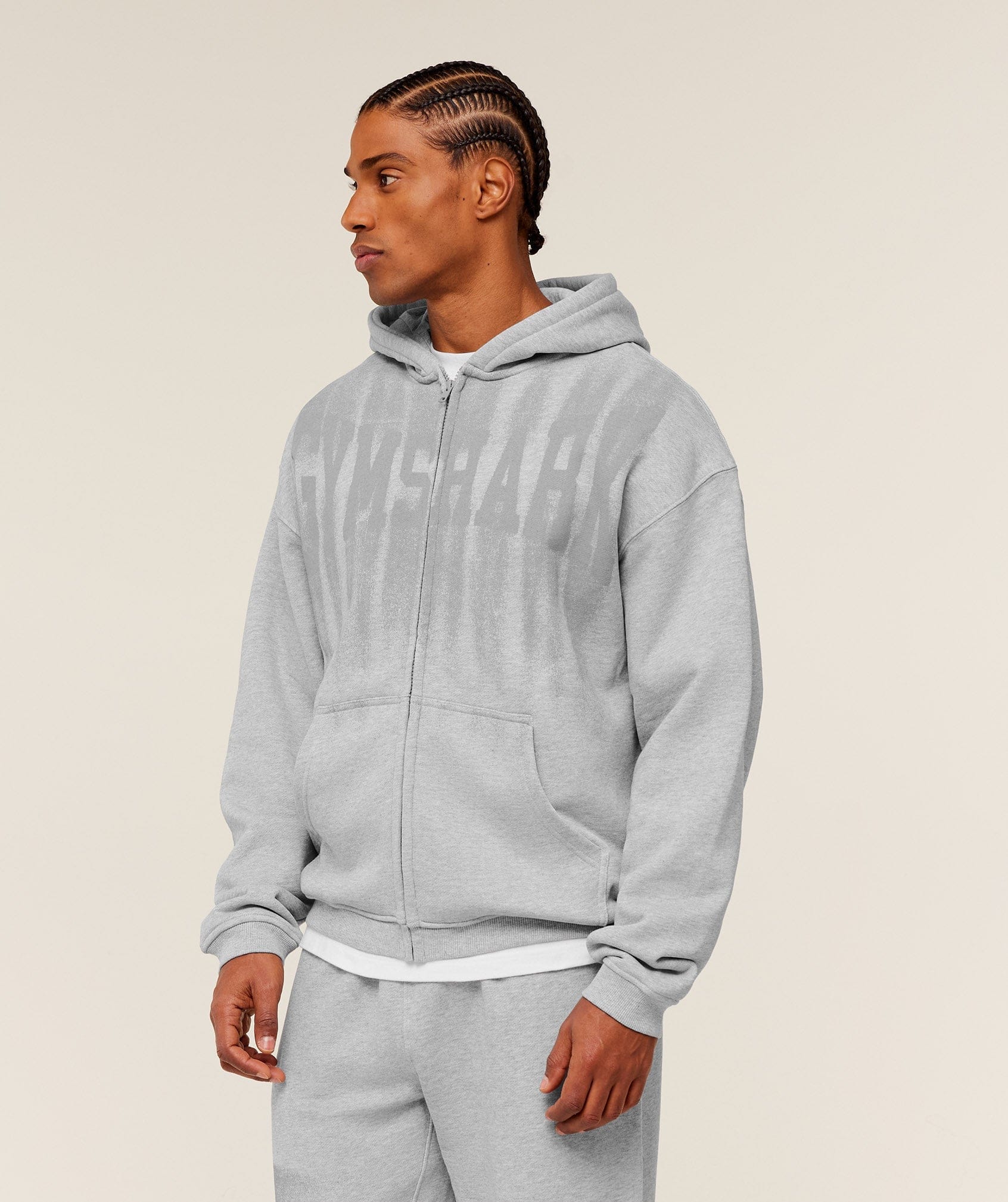 Gymshark Fade Graphic Zip Through Hoodie Light Grey Core Marl