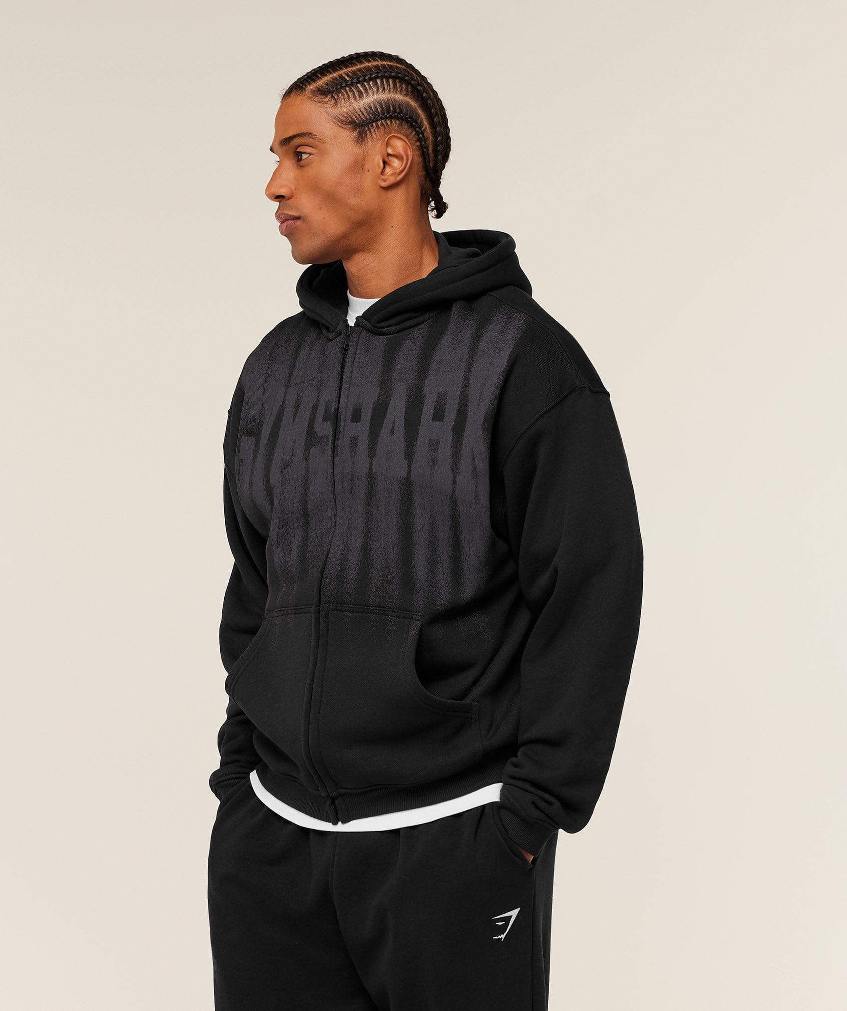 Gymshark Fade Graphic Zip Through Hoodie Light Grey Core Marl