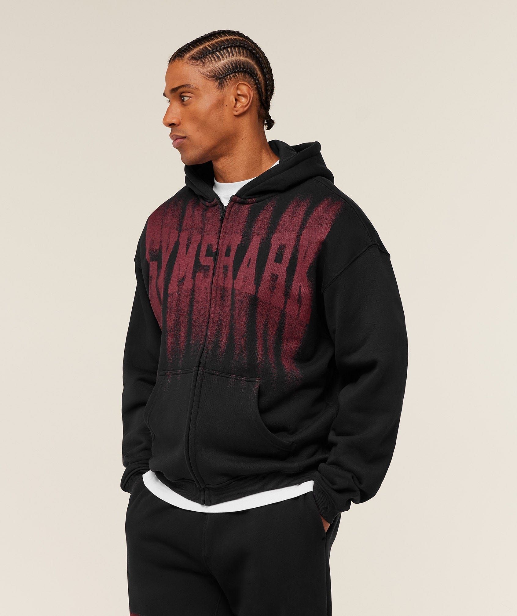 Gymshark Fade Graphic Zip Through Hoodie Light Grey Core Marl