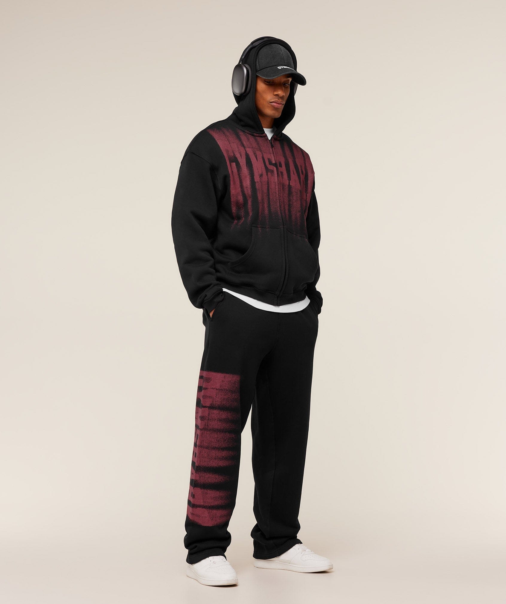 Gymshark Fade Graphic Zip Through Hoodie Light Grey Core Marl