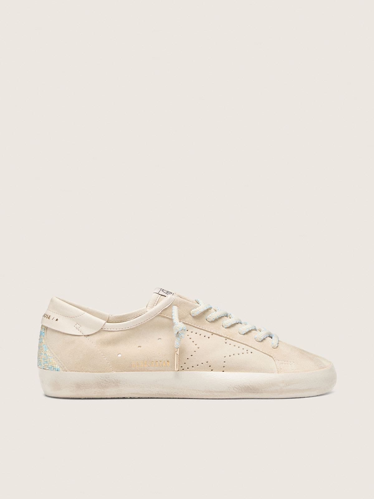 Golden Goose Mens Super-Star In Cream Suede With Perforated Star And Bead Insert Mens