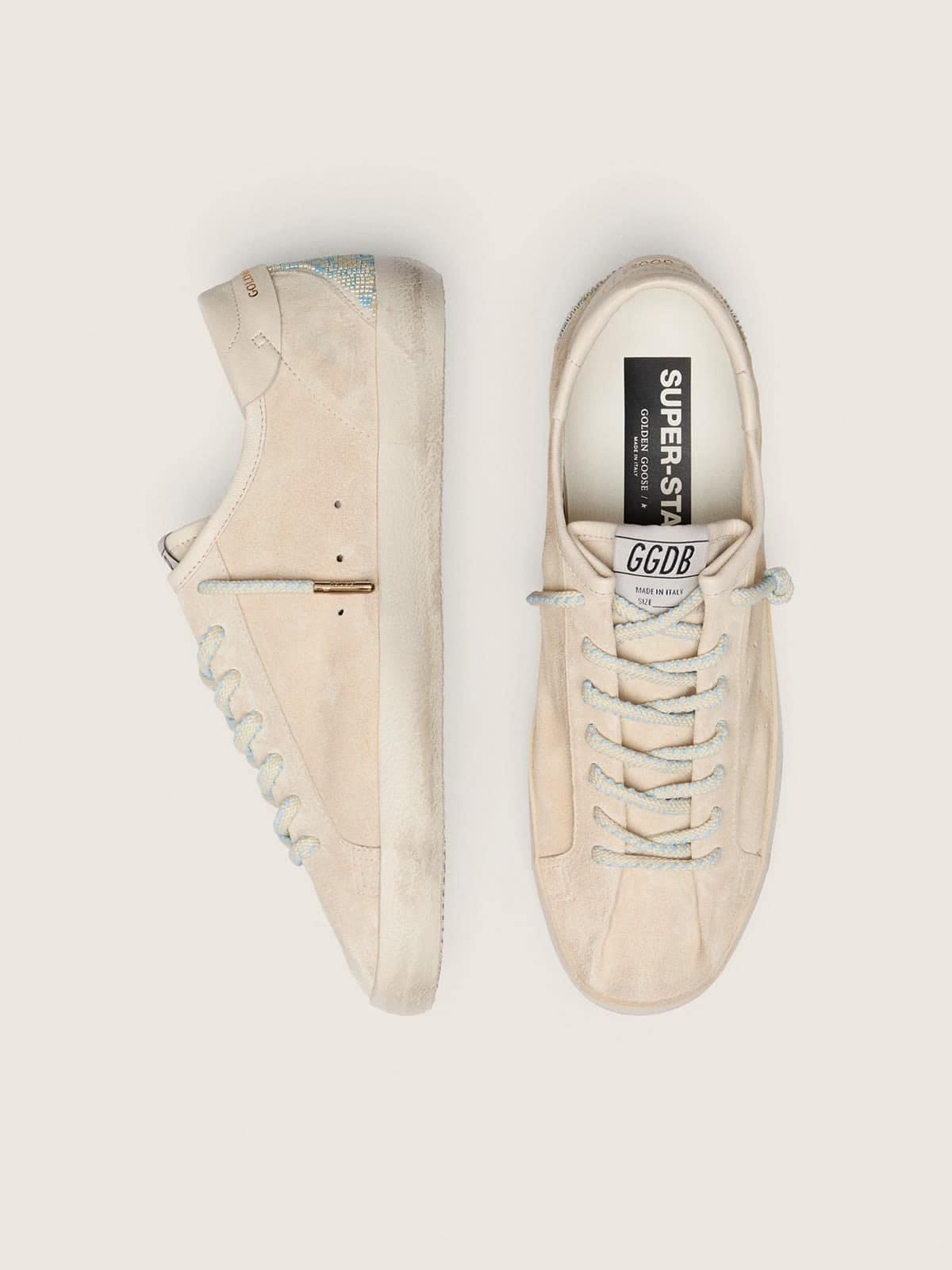 Golden Goose Mens Super-Star In Cream Suede With Perforated Star And Bead Insert Mens
