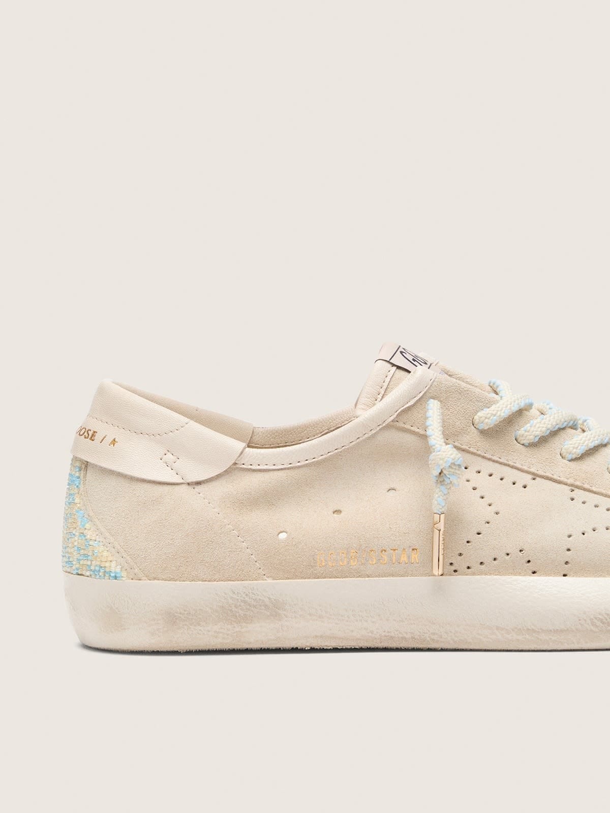 Golden Goose Mens Super-Star In Cream Suede With Perforated Star And Bead Insert Mens