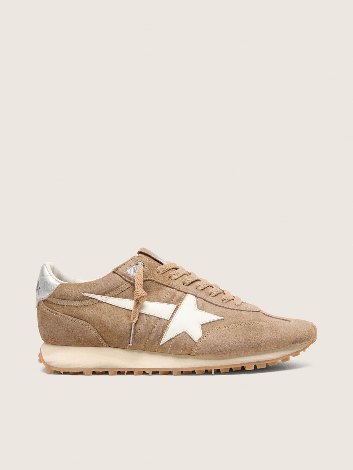Golden Goose Mens Marathon In Tobacco Suede With White Star Mens