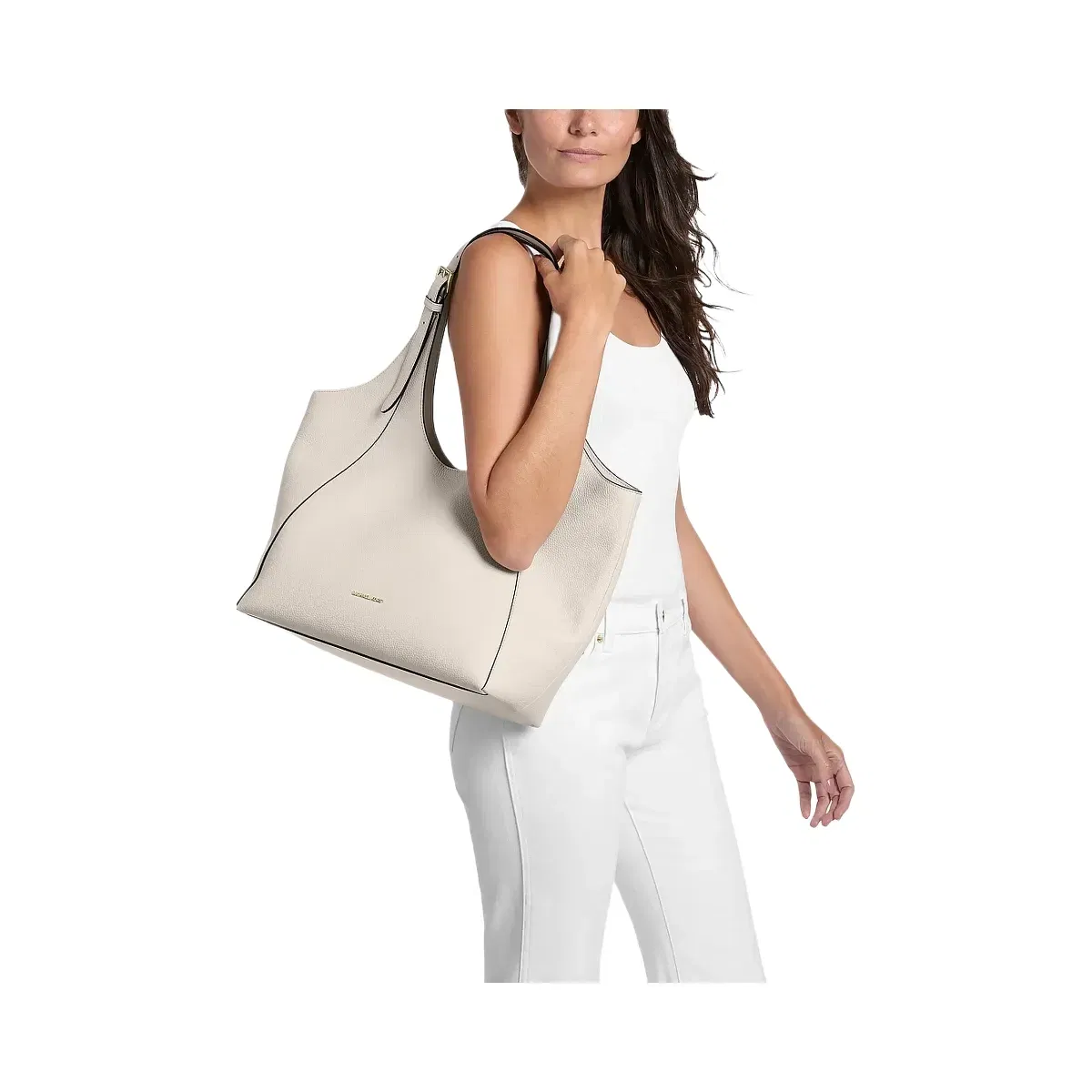 Michael Kors Bernie Large Pebbled Leather Tote Bag Lt Cream