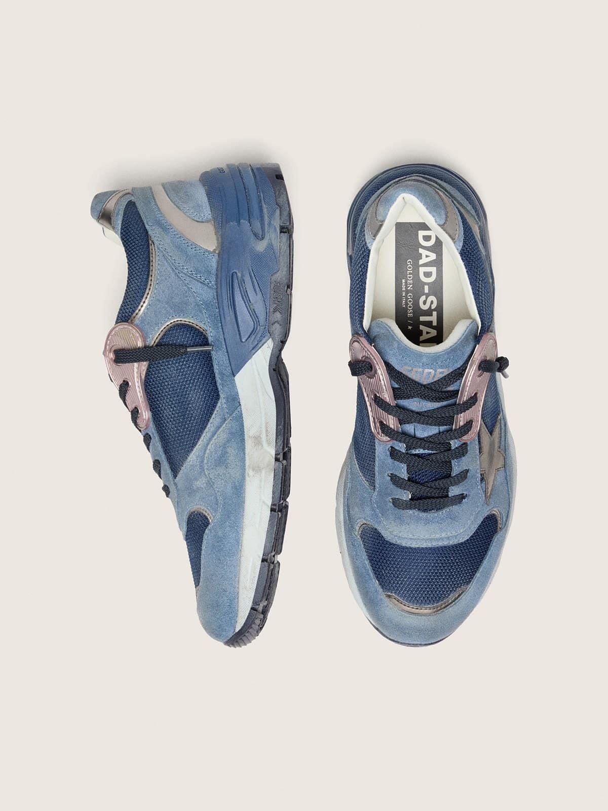 Golden Goose Womens Dad-Star In Denim-Blue Suede With Silver Leather Star Womens