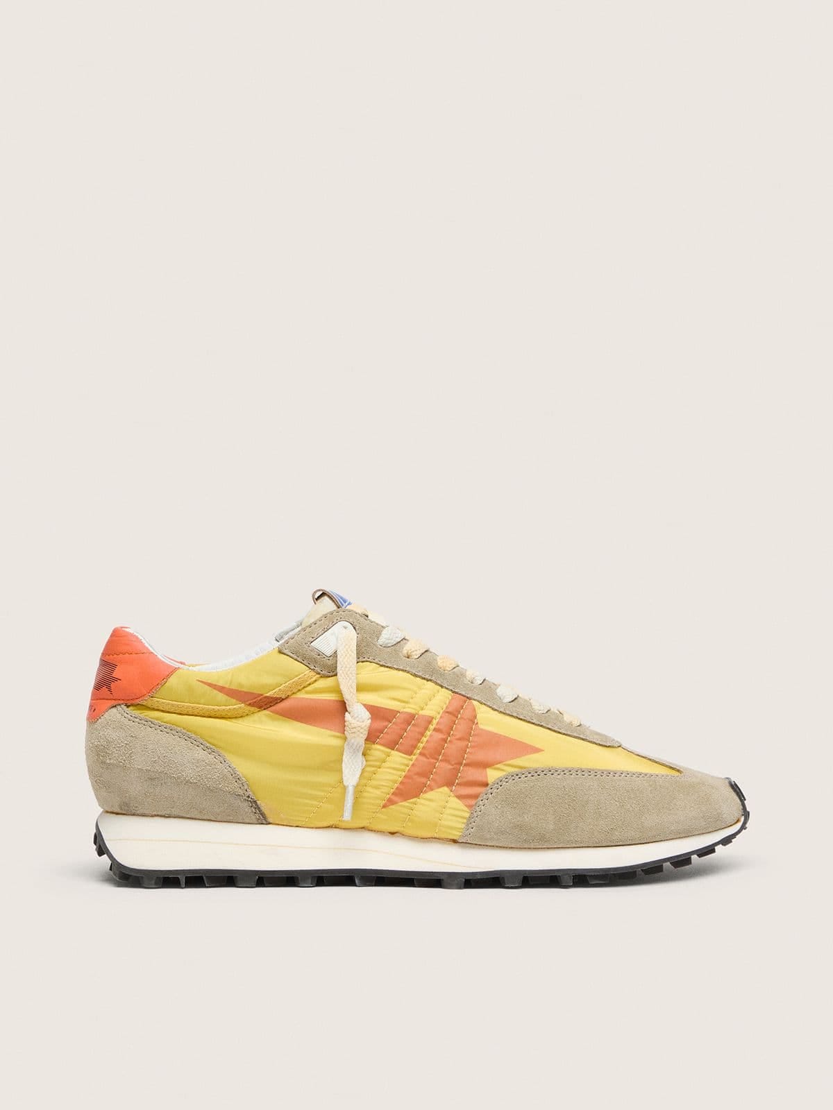 Golden Goose Mens Marathon With Yellow Nylon Upper And Orange Star Mens