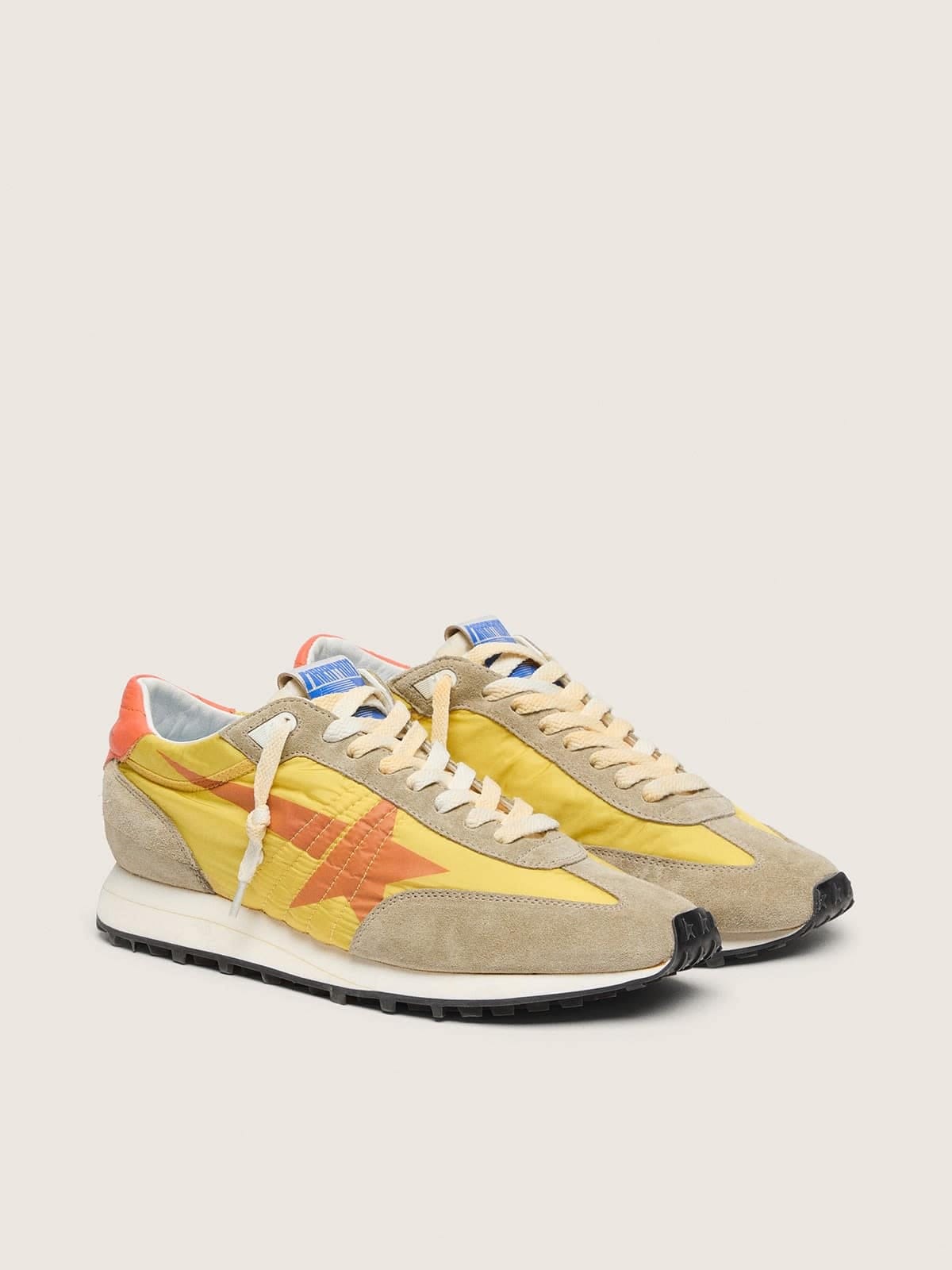 Golden Goose Mens Marathon With Yellow Nylon Upper And Orange Star Mens