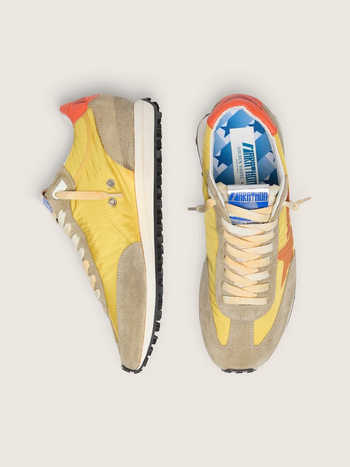 Golden Goose Mens Marathon With Yellow Nylon Upper And Orange Star Mens
