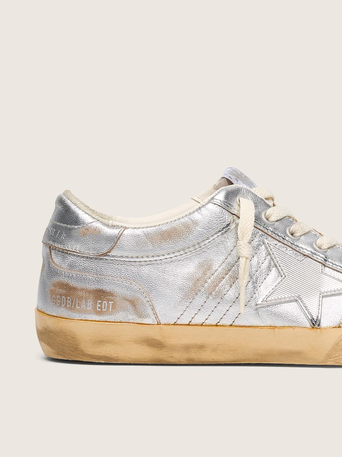 Golden Goose Womens Super-Star Lab In Metallic Nappa With Silver Tpu Star Womens