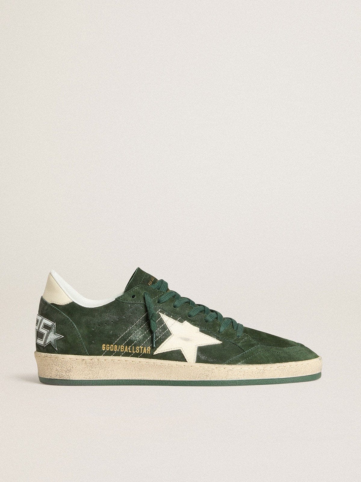 Golden Goose Mens Ball Star In Green Suede With White Leather Star And Heel Tab Mens