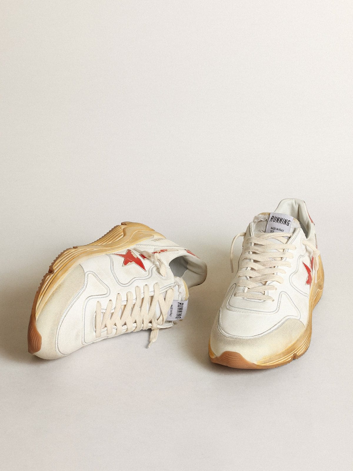 Golden Goose Mens Running Sole With Leather Star And Heel Tab With Red Print Mens