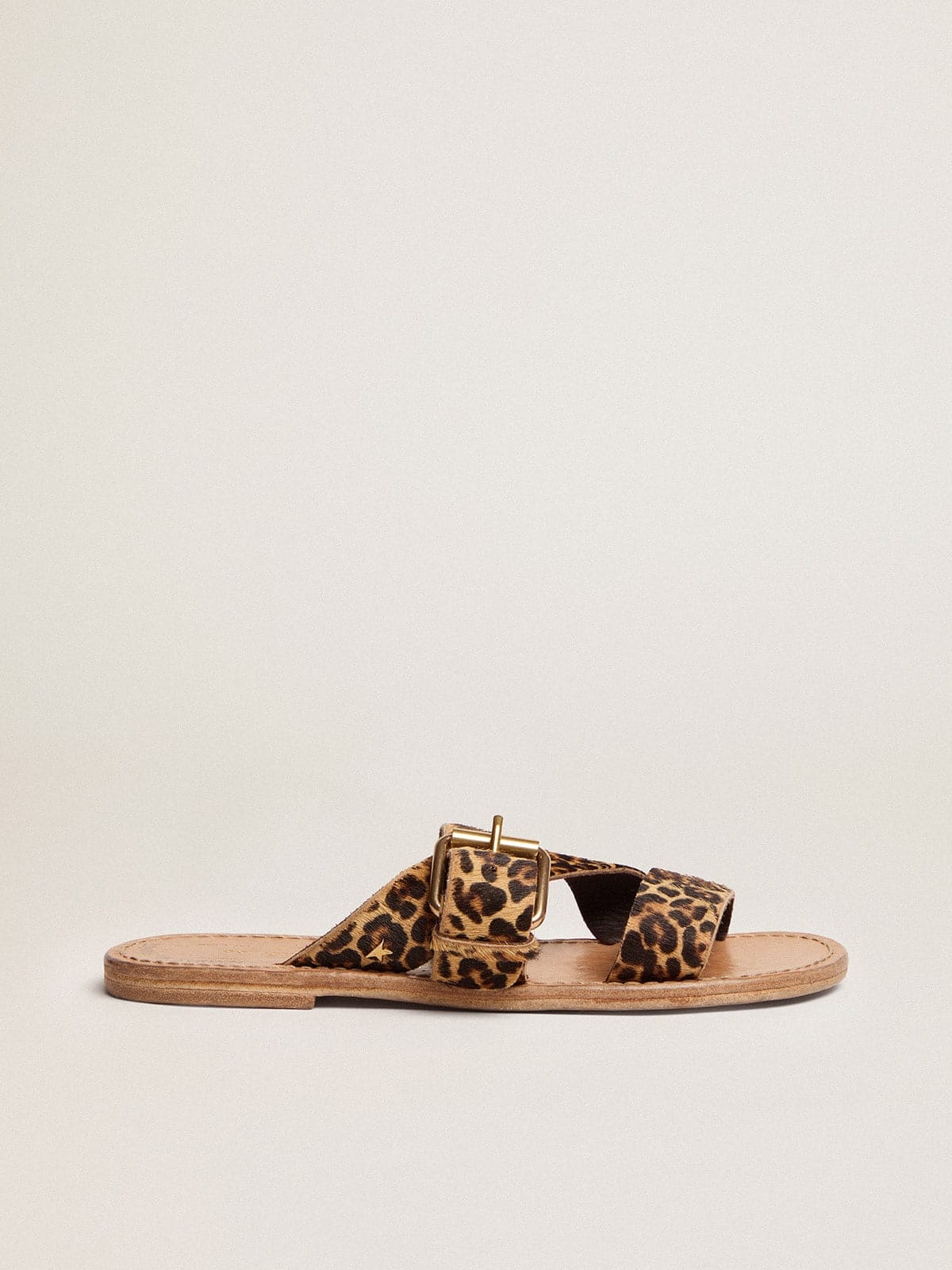 Golden Goose Womens Margaret Flat Sandals In Leopard-Print Pony Skin Womens