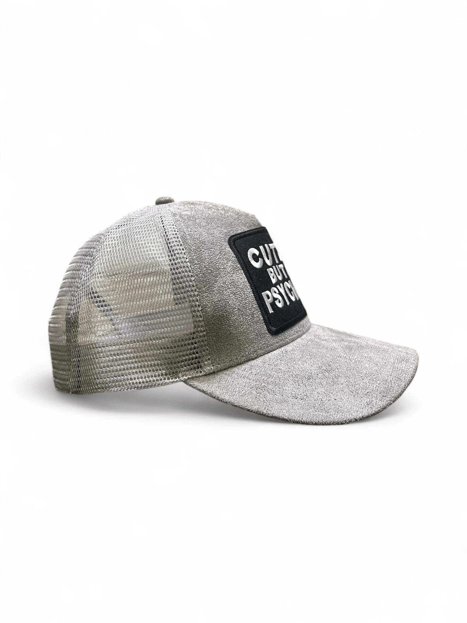 Cute But Psyco - Grey Suade Trucker Cap