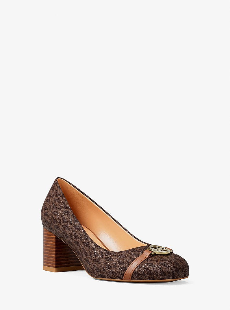 Michael Kors Dori Signature Logo Block Heel Pump BROWN MULTI