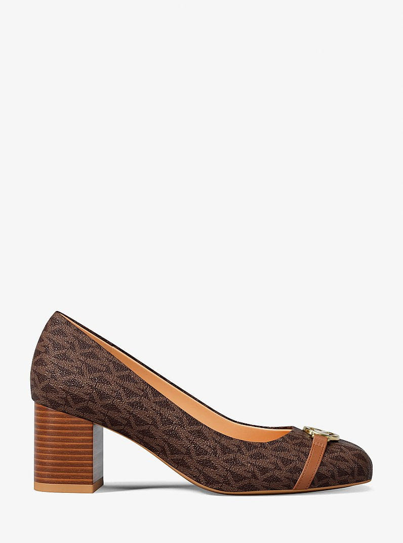 Michael Kors Dori Signature Logo Block Heel Pump BROWN MULTI