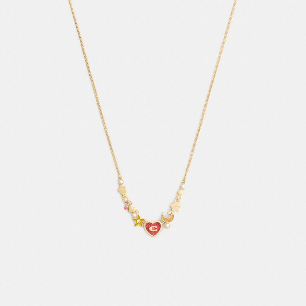 Coach Celestial Stars And Hearts Necklace Gold Multi
