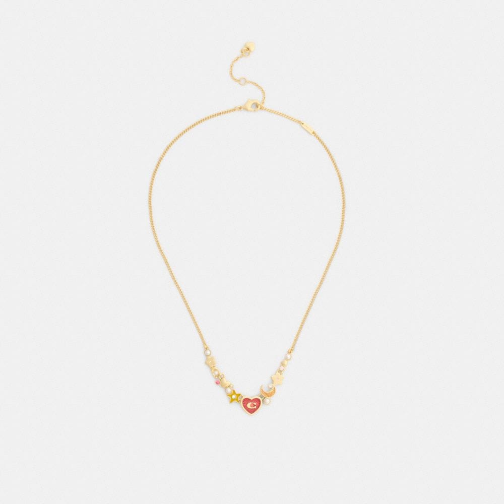 Coach Celestial Stars And Hearts Necklace Gold Multi