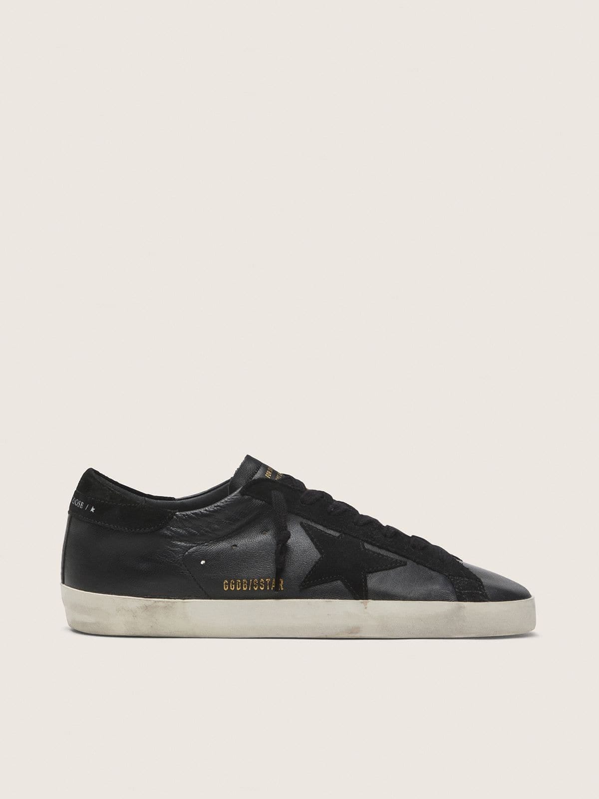 Golden Goose Mens Super-Star In Black Nappa With Black Suede Star And Heel Tab Mens