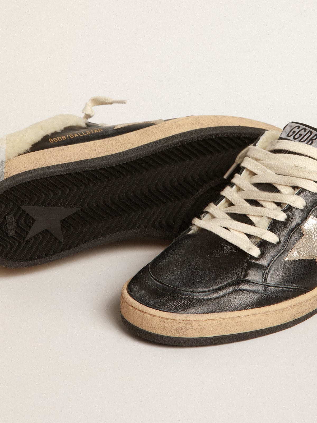 Golden Goose Ball Star Sabots In Nappa With Platinum Star And Shearling Lining Womens