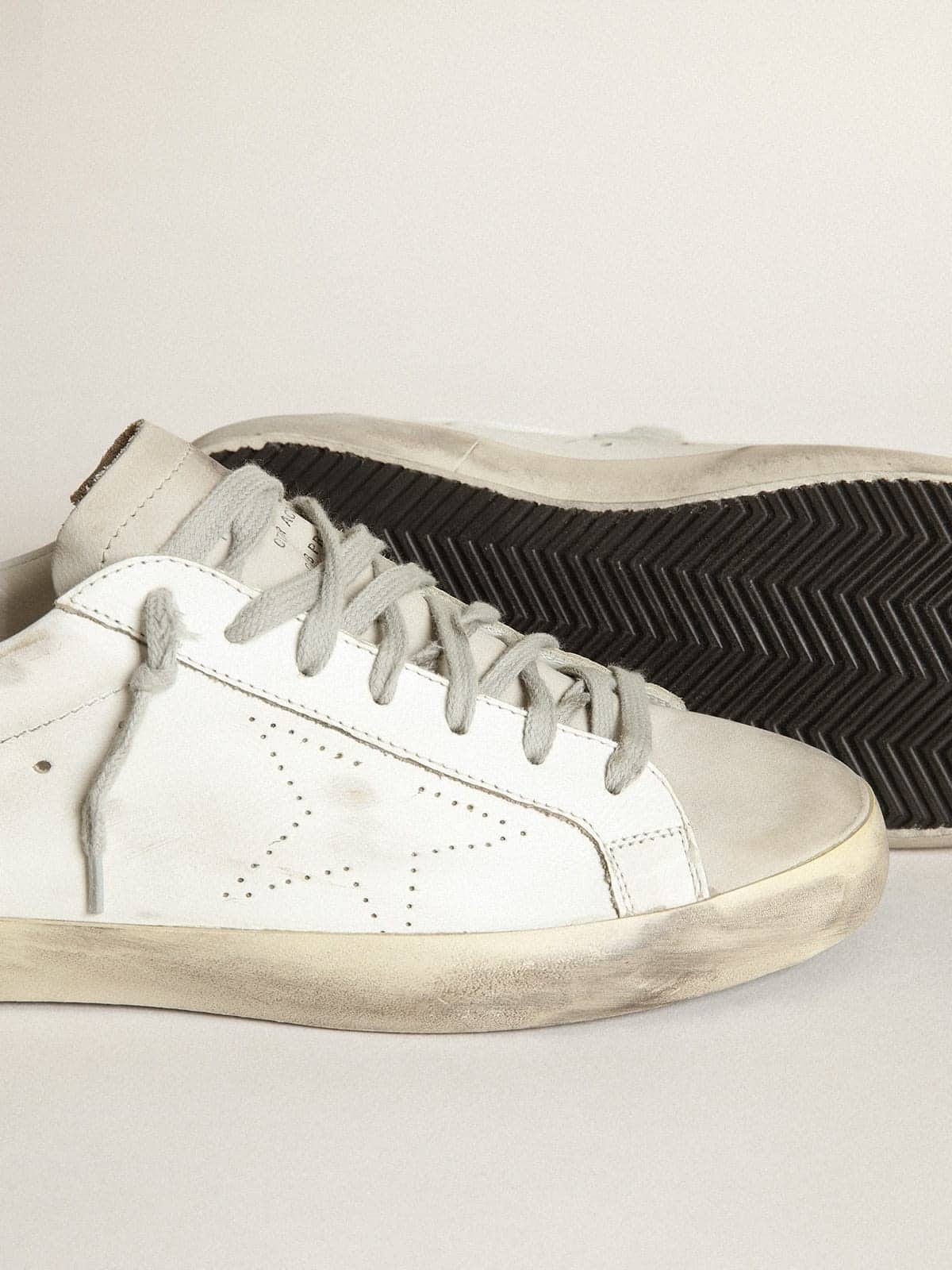 Golden Goose Womens Super-Star In White Leather With Perforated Star And Beige Nubuck Heel Tab Womens