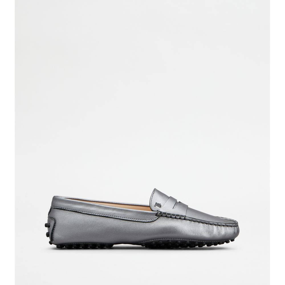 Tods Gommino Loafers In Leather Silver Womens