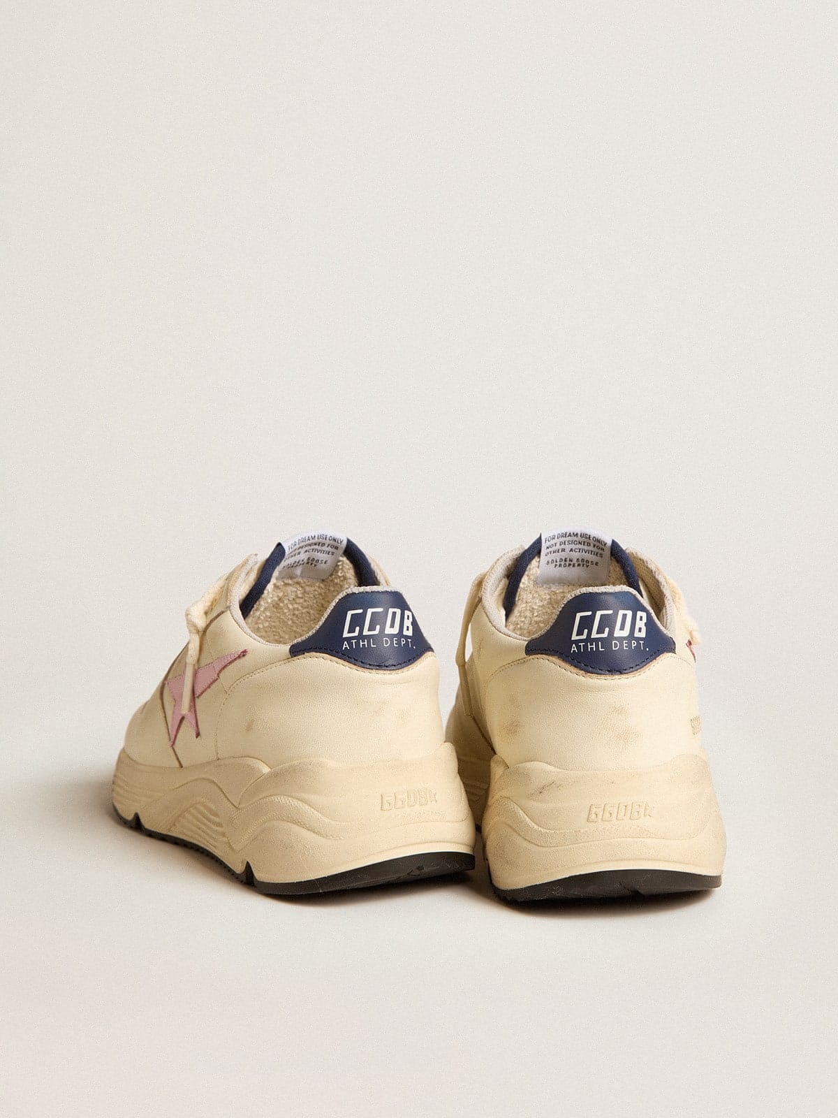 Golden Goose Womens Running Sole In Nappa Leather With Pink Leather Star And Blue Leather Heel Tab Womens