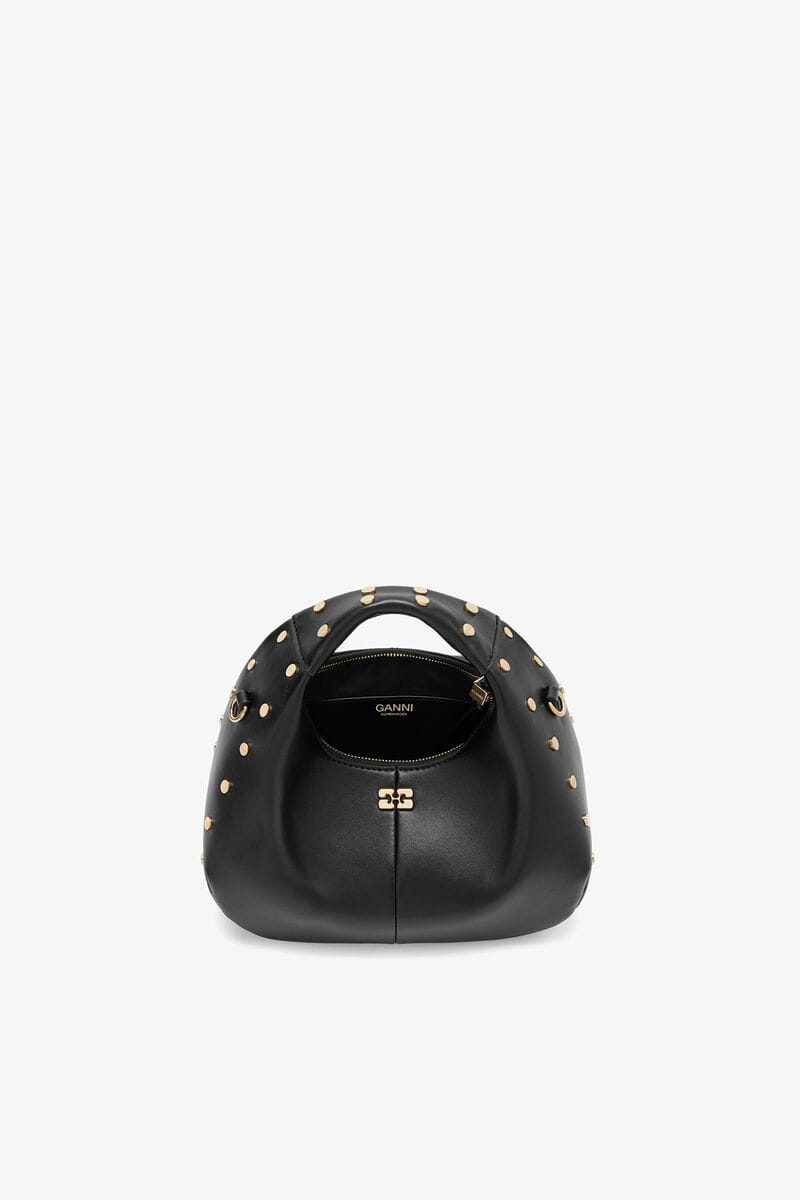 Ganni Black Mini Hobo Bag Studs In Black