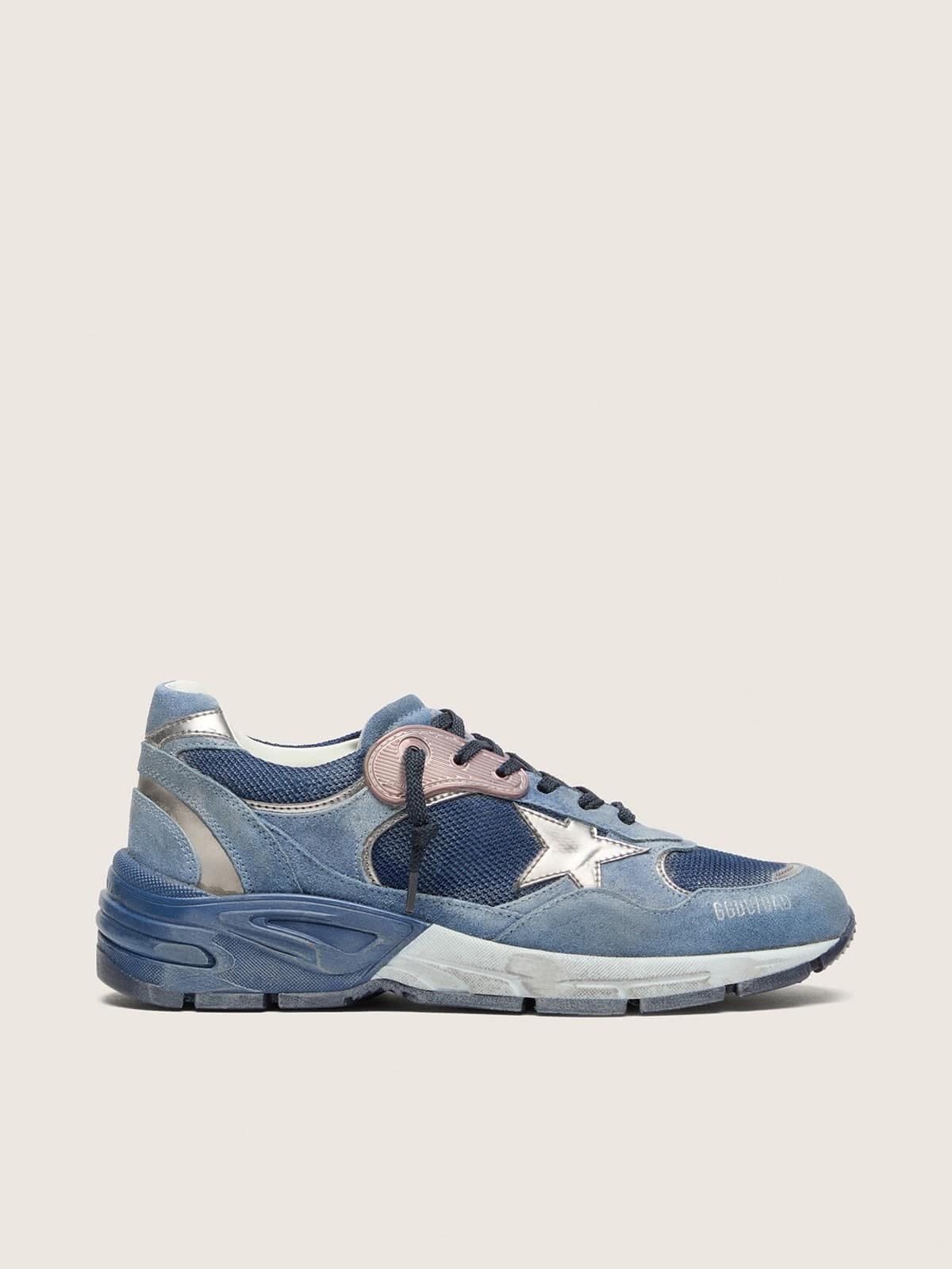 Golden Goose Mens Dad-Star In Denim-Blue Suede With Silver Leather Star Mens