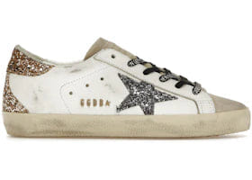 Golden Goose Super-Star White Silver Gold Glitter Womens