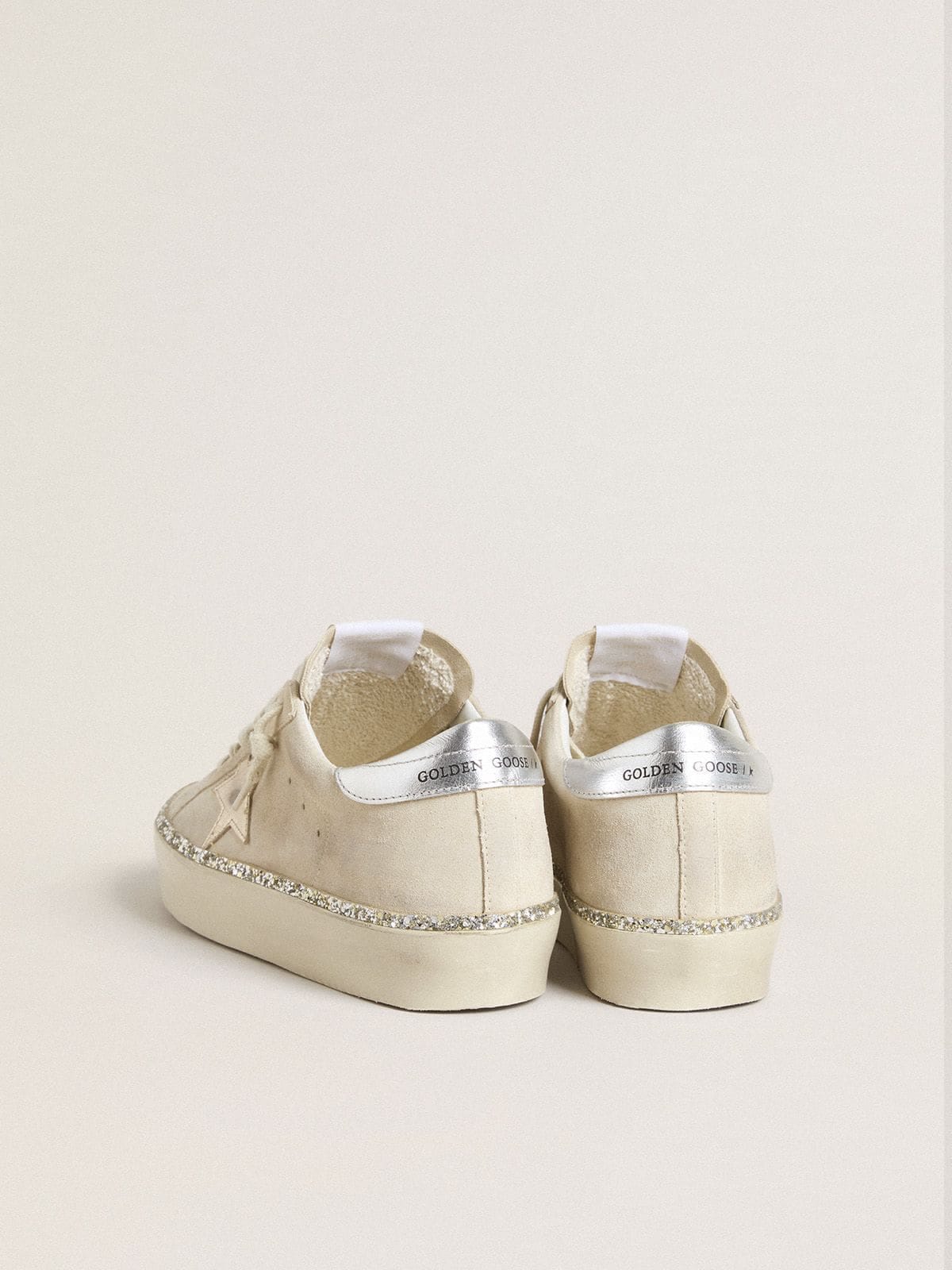 Golden Goose Hi Star In Suede With Silver Metallic Leather Star And Heel Tab Womens