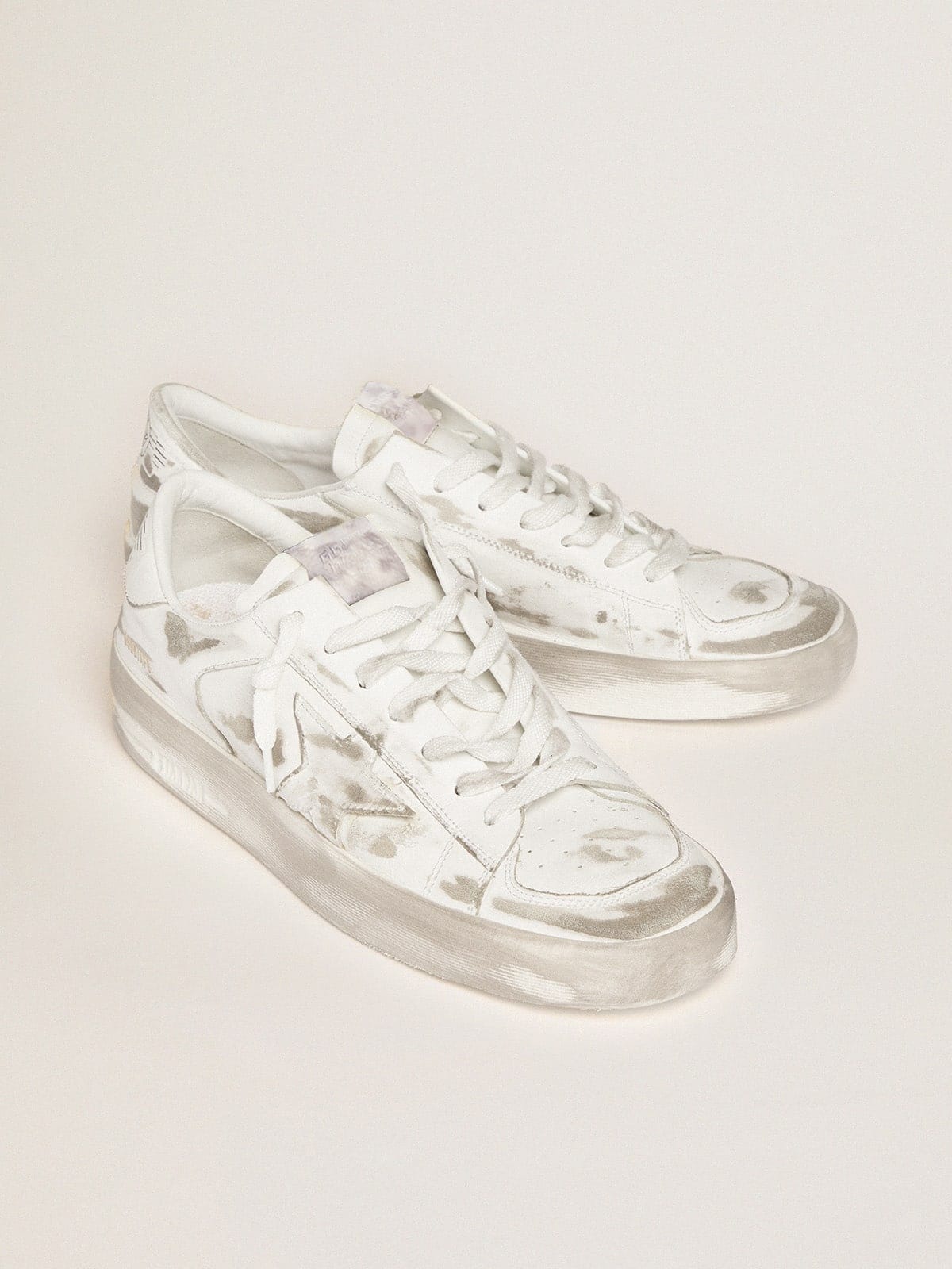 Golden Goose Stardan In White Leather With White Leather Star And Heel Tab Mens
