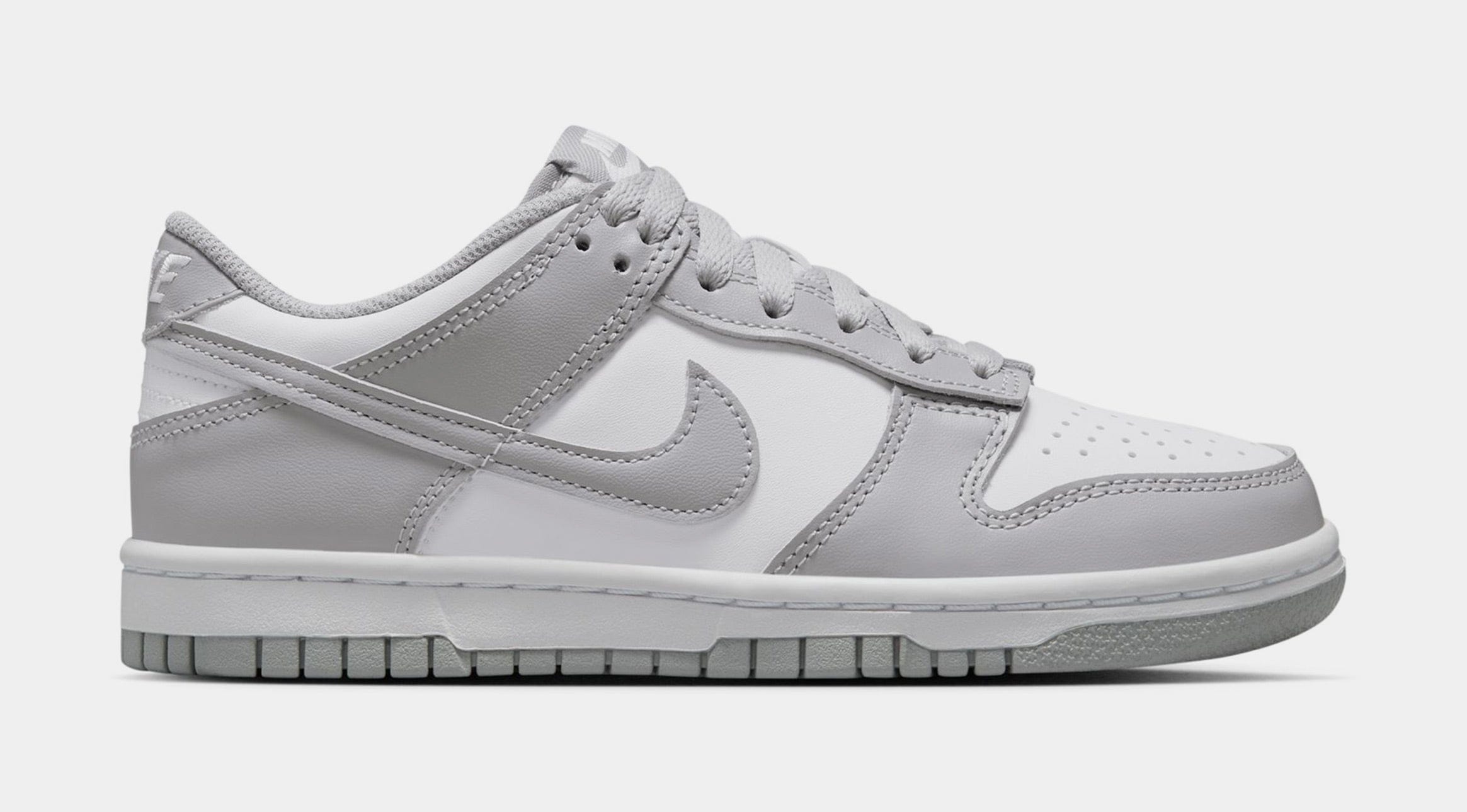 Nike Dunk Low Grade School Basketball Shoes (White/Light Grey/White)