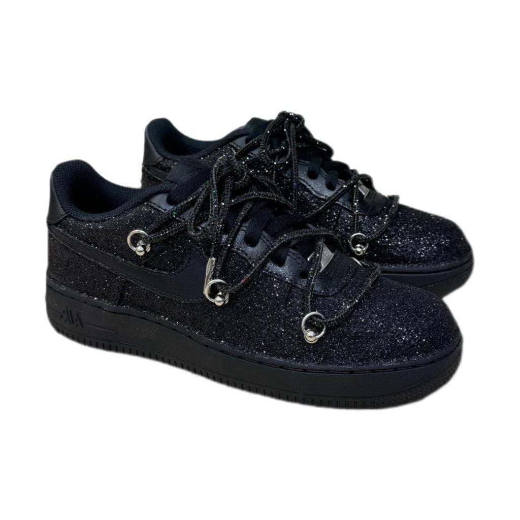 Nike Air Force 1 Custom Black Glitter Laces Off Strass