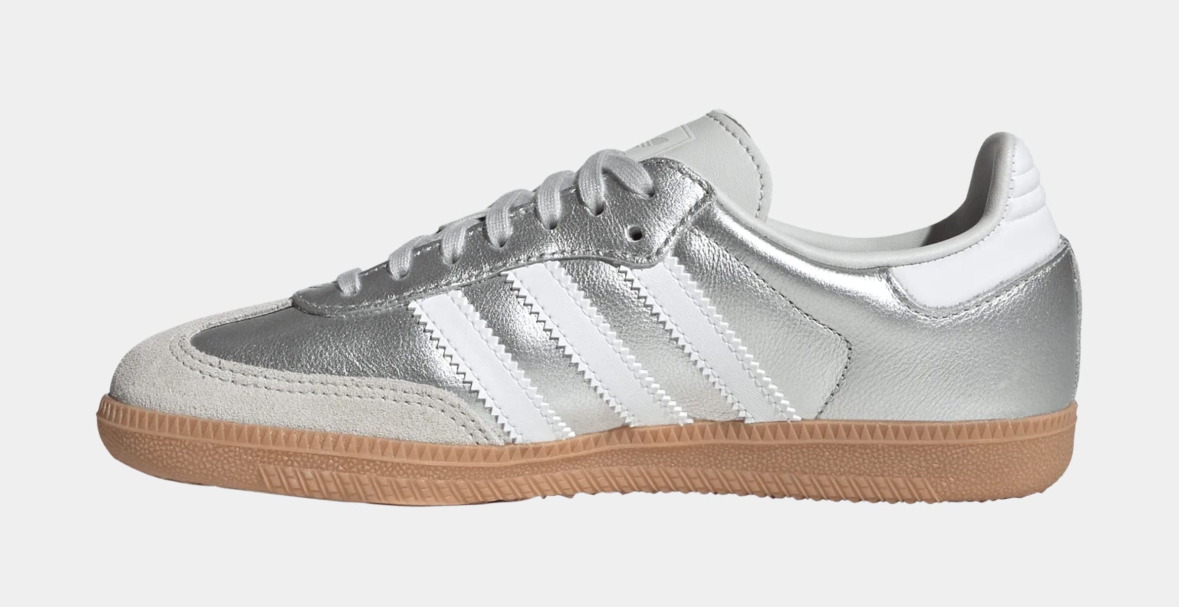 adidas Samba OG Grade School Lifestyle Shoes (Silver Metallic/Cloud White/Gum)