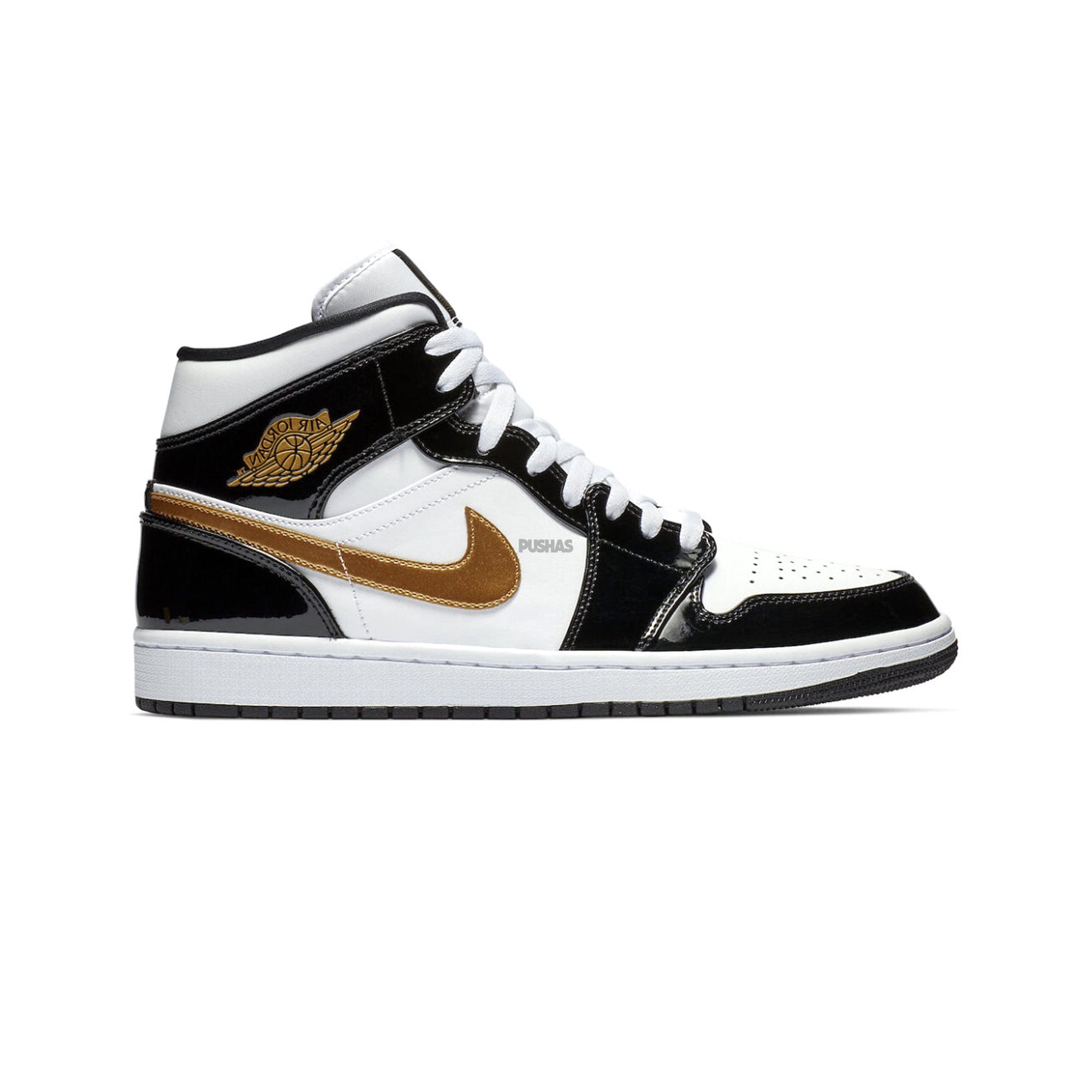 Air Jordan 1 Mid Patent Black White Gold (2019)