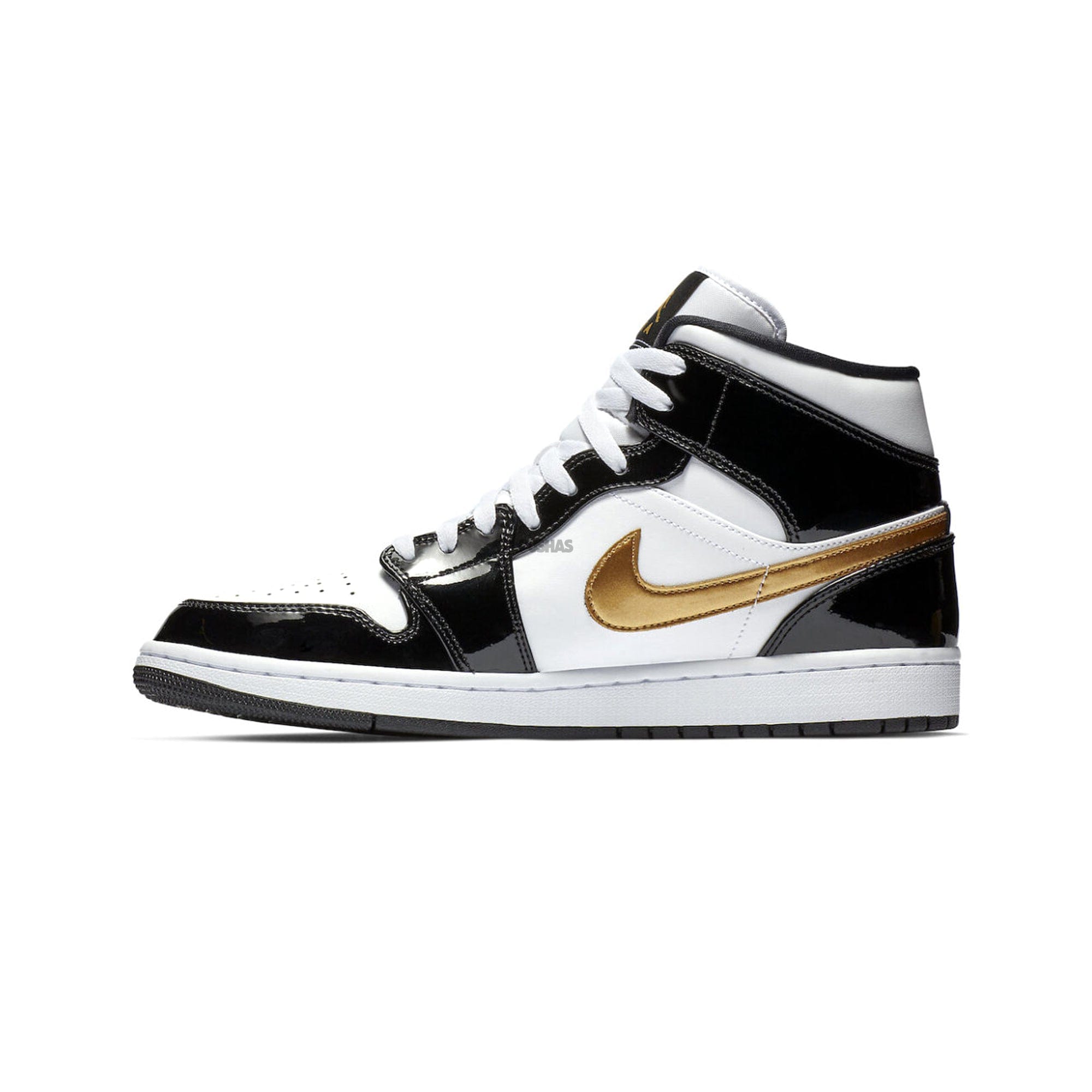 Air Jordan 1 Mid Patent Black White Gold (2019)